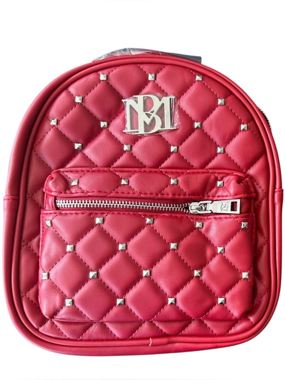 Badgley Mischka Mini Backpack Red Studded Quilted Vegan Leather Bag New W/Tags
